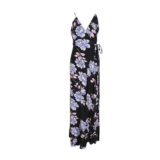 Yumi Kim Black Floral Silk Wrap Dress