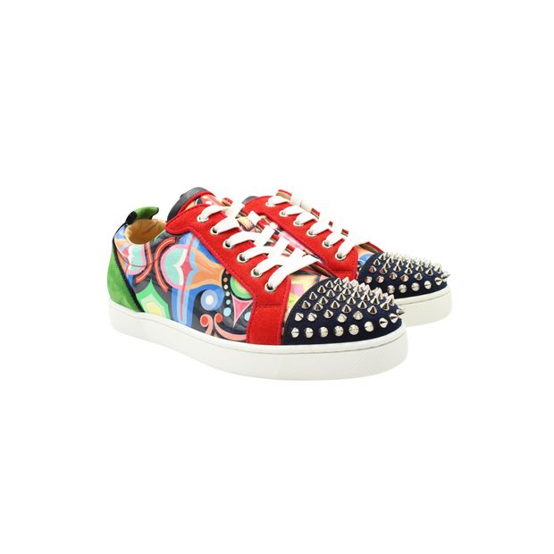 Christian Louboutin Multicolor Printed Patent Leather And Suede Low Top Sneakers