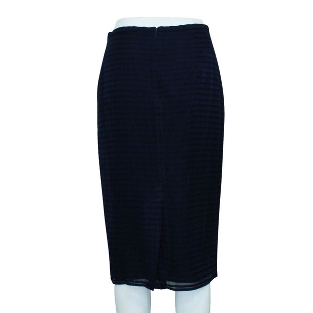 Burberry Prorsum Navy Blue Striped Wool And Silk Blend Midi Skirt