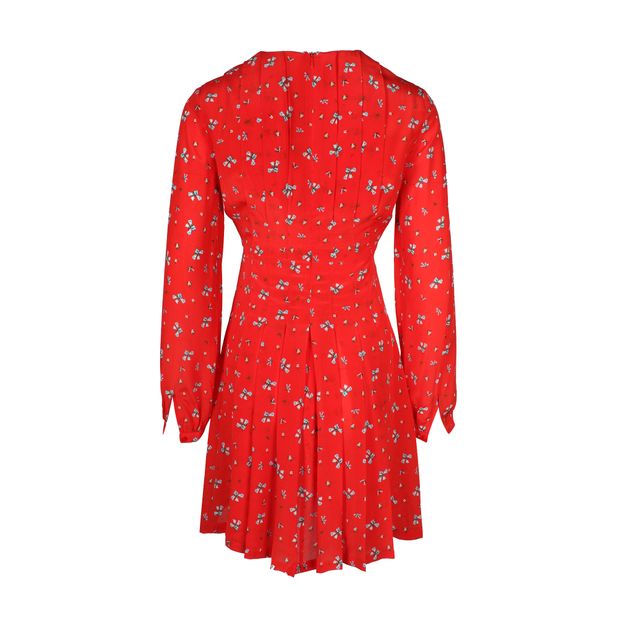 Rixo Long Sleeve Mini Dress in Red Silk