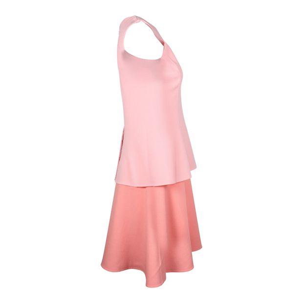 Oscar De La Renta Color-Block Tiered Dress in Pink Lana Vergine