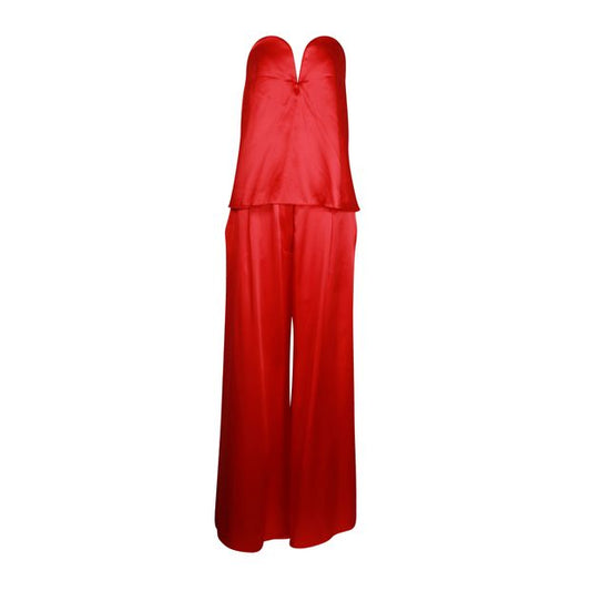 MICHAEL LO SORDO Red Bustier Top and Wide Leg Pants Set