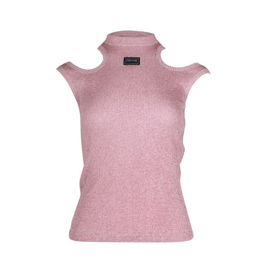 Versace Jeans Couture Shimmer Sleeveless Knitted-Top In Pink Viscose