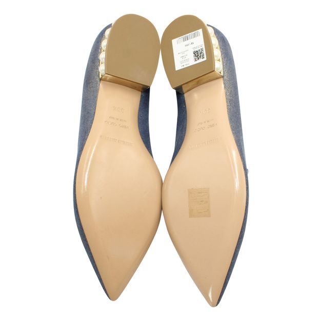 Nicholas Kirkwood Metallic Denim Pointed Toe Shoes - Pearls On The Heels