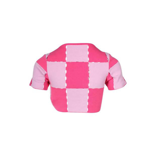 Jacquemus Patchwork Ribbed Crop Top in Pink Cotton