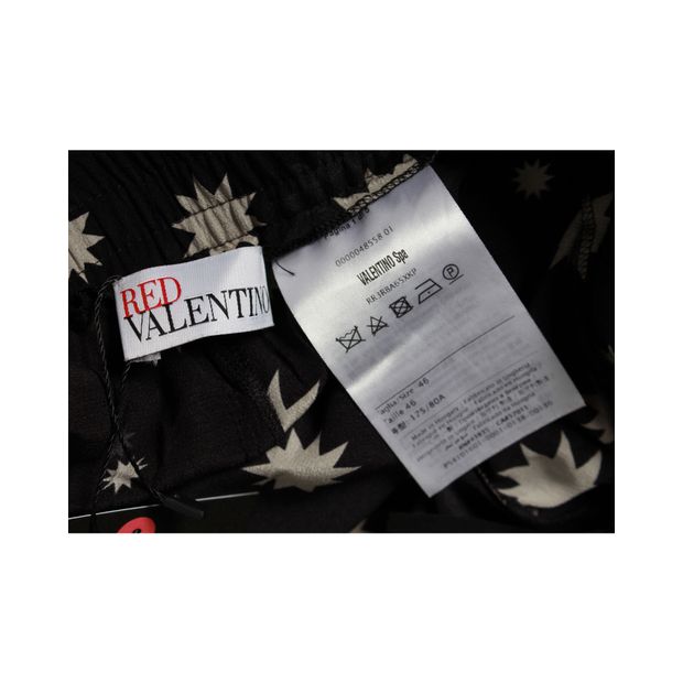 RED VALENTINO Black Printed Silk Elastic Waist Pants