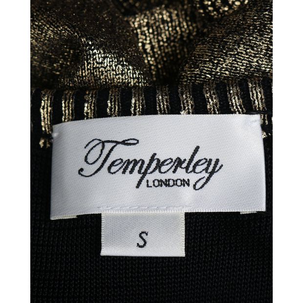 Temperley London Knitted Long Sleeve Dress in Metallic Gold Wool