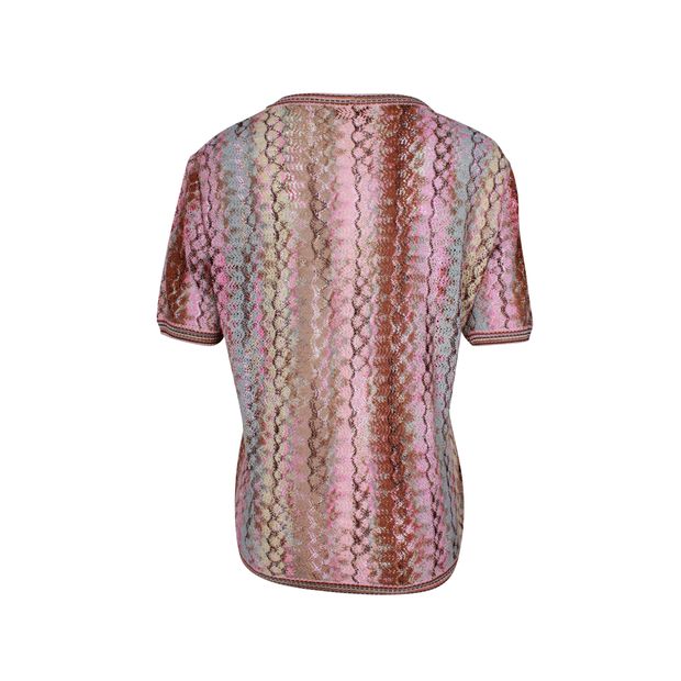 Missoni Knitted Short Sleeve Top in Multicolor Rayon