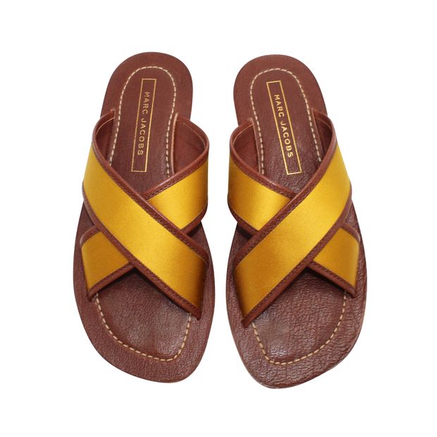 Marc Jacobs Brown And Yellow Gold Leather Flat Sandals