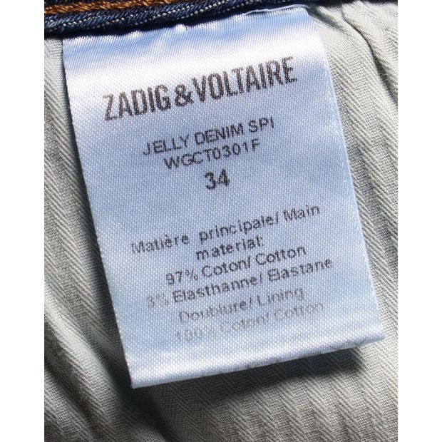 Zadig & Voltaire Distressed Mini Skirt in Blue Cotton Denim