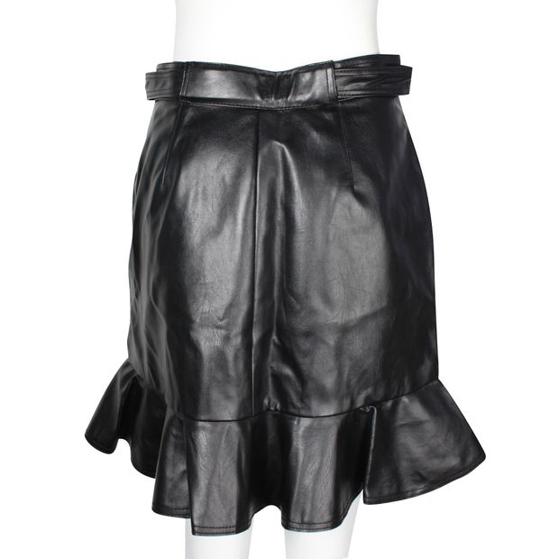 Self-Portrait Black Faux Leather Flounced Mini Skirt