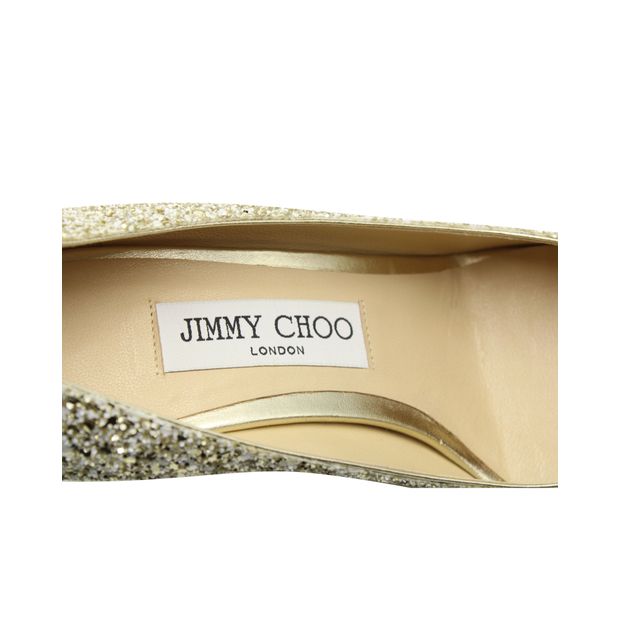 Jimmy Choo Love 65 Infinity Pointy Toe Pumps in Gold Glitter
