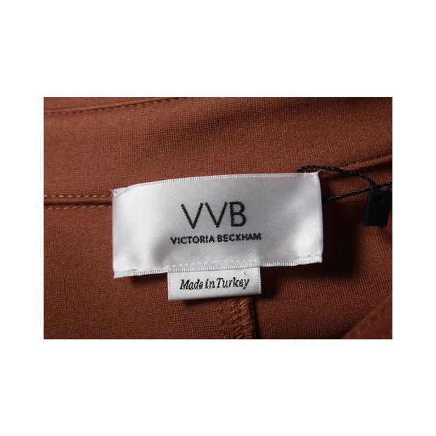 Victoria Victoria Beckham Ponti Logo-Embroidered Mini Shirt Dress in Brown Cotton