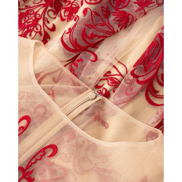 MARCHESA Embroidery Detail Mesh Flowy Dress