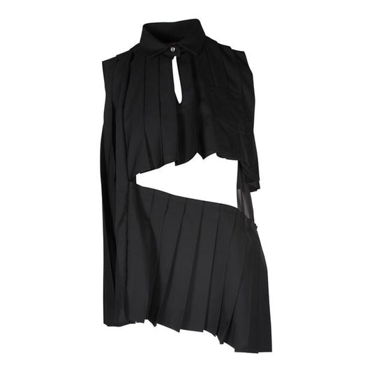 Sacai Asymmetric Pleated Sleeveless Top in Black Polyester
