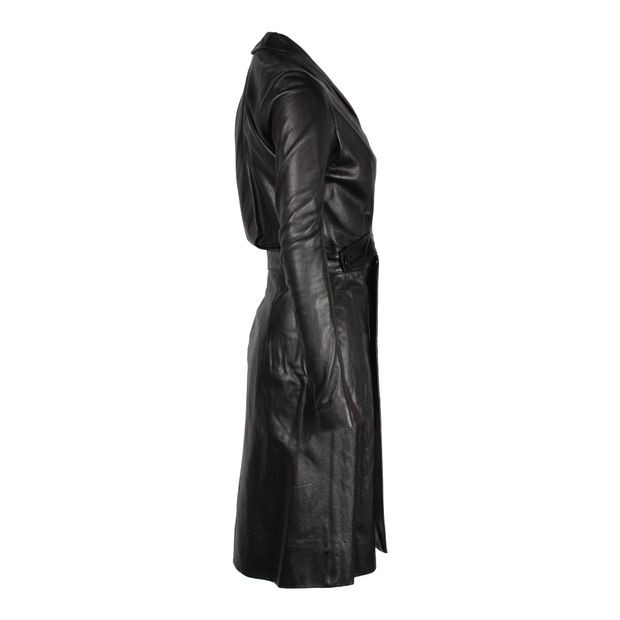Rick Owens Belted Coat in Black Leather