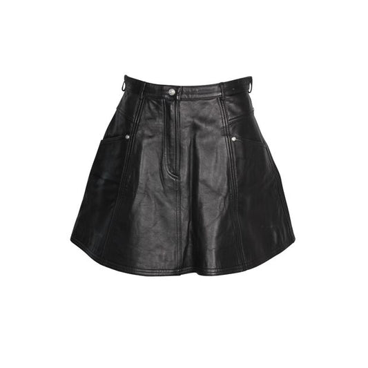 Balmain A-Line Black Leather Mini Skirt With Silver Studs