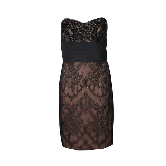 Marchesa Notte Black Lace Overlay Midi Dress With Beading Detail