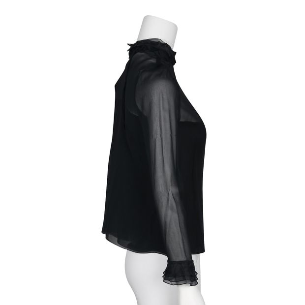 Akris Black Semi-Transparent Blouse With Decorative Neckline