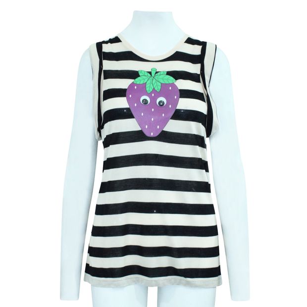 MULBERRY Casual Striped Top with Purple Strawberry Motif