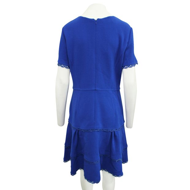 Oscar De La Renta Blue Dress With Laser Cut Embroidery