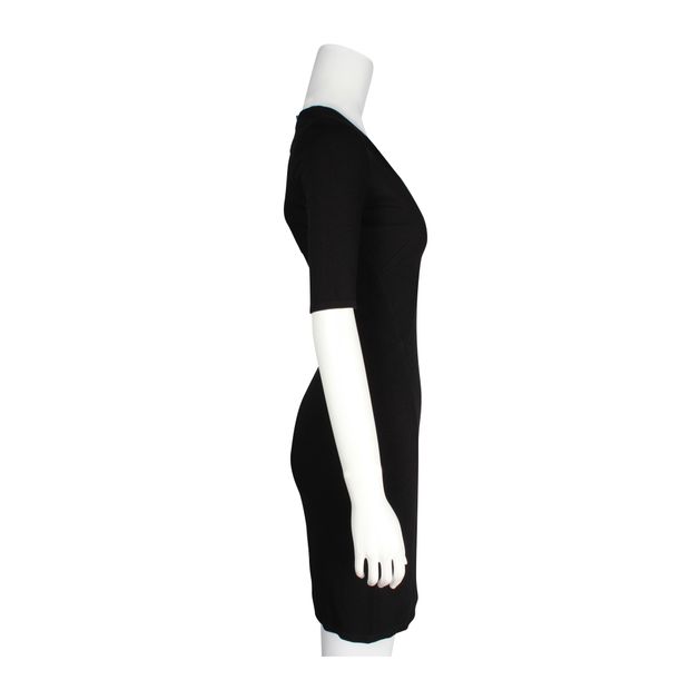 HELMUT LANG Black Midi Dress with Short Sleeves & Front Paneling
