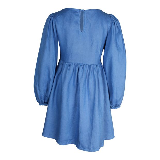 Reformation Ramone Long-sleeve Mini Dress in Blue Linen
