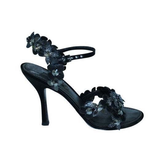 Louis Vuitton Black Sandals With Crystal Embellishments