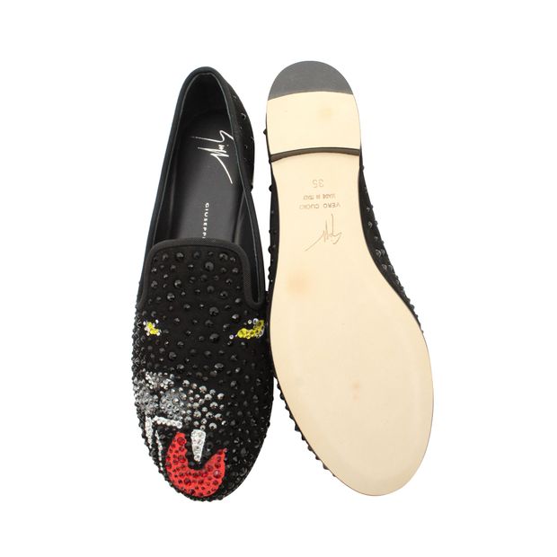 Giuseppe Zanotti Panther Embellished Loafers in Black Suede