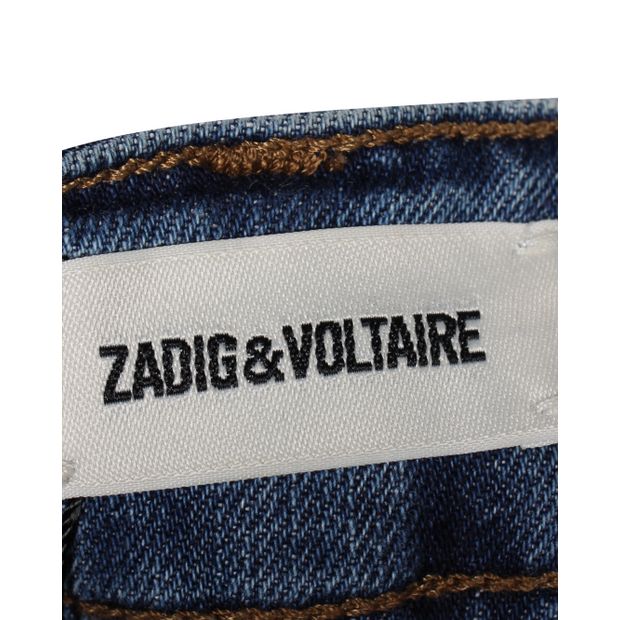 Zadig & Voltaire Distressed Mini Skirt in Blue Cotton Denim