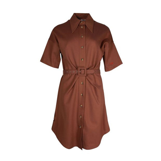 Victoria Victoria Beckham Ponti Logo-Embroidered Mini Shirt Dress in Brown Cotton