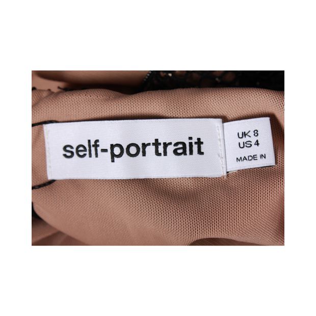 Self-Portrait Fishnet-Effect Midi Dress in Black Polyester
