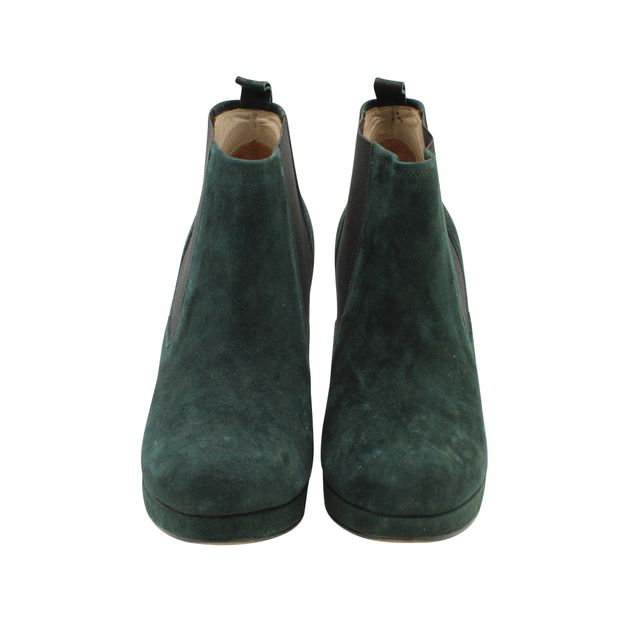 Ganni Green Suede Fiona Ankle Boots