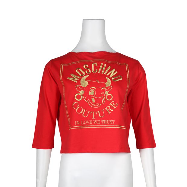 MOSCHINO Gold Bull 'In Love We Trust' Red Top