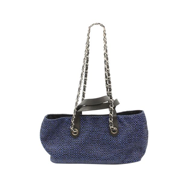 Chanel Small 2 Way Bag in Blue Raffia