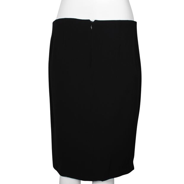 EMANUEL UNGARO Vintage Black Pencil Skirt with Ruffles on Side