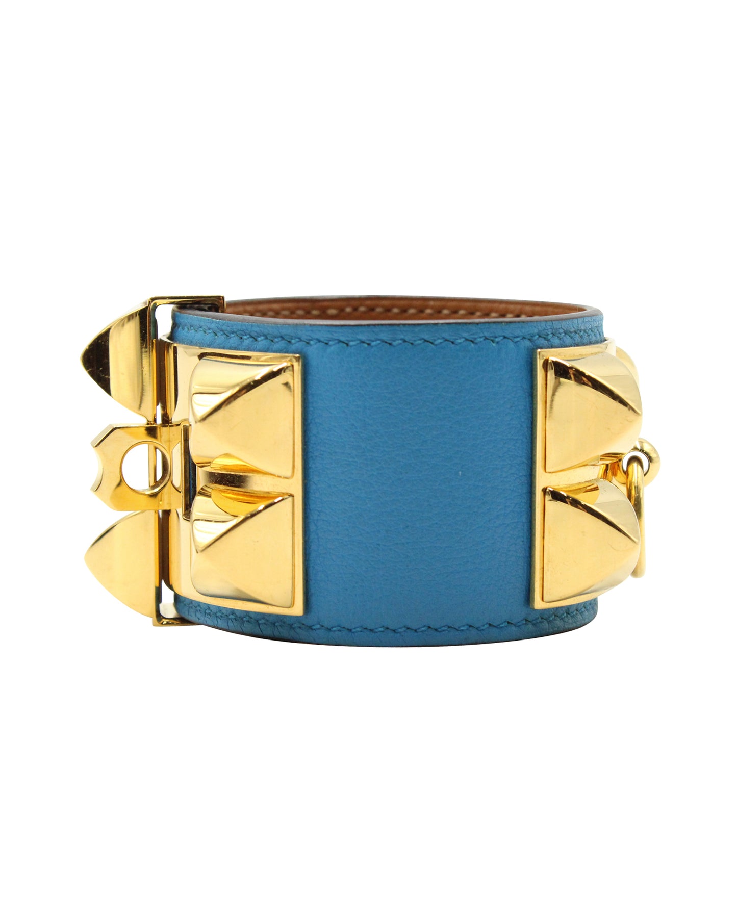HERMÈS Collier De Chien Bracelet-Bleu Izmir Swift Leather - Gold Hardware