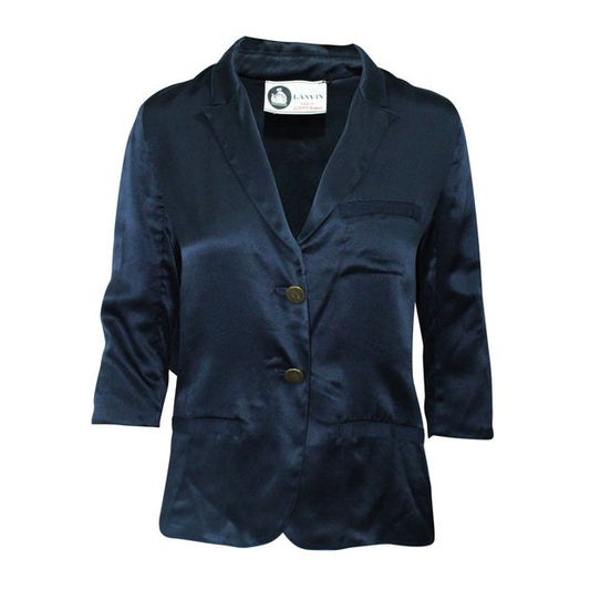Lanvin Navy Blue Silk Blazer With Brass Color Buttons