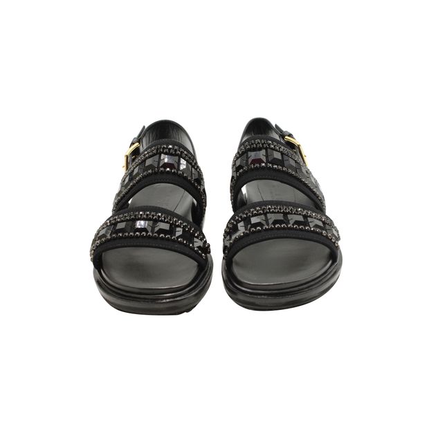 Marni Embellished Chunky Sandals in Black Leather