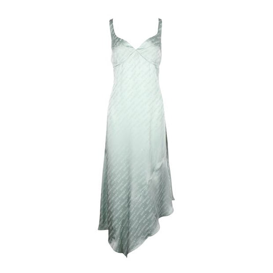Off-White Logo Jacquard Sweetheart Neckline Dress in Green Acetate