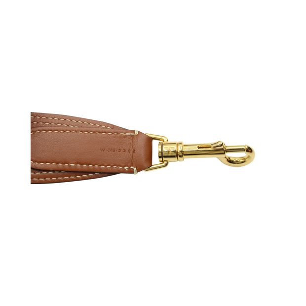 Celine Logo Embroidered Long Strap in Brown Calfskin Leather