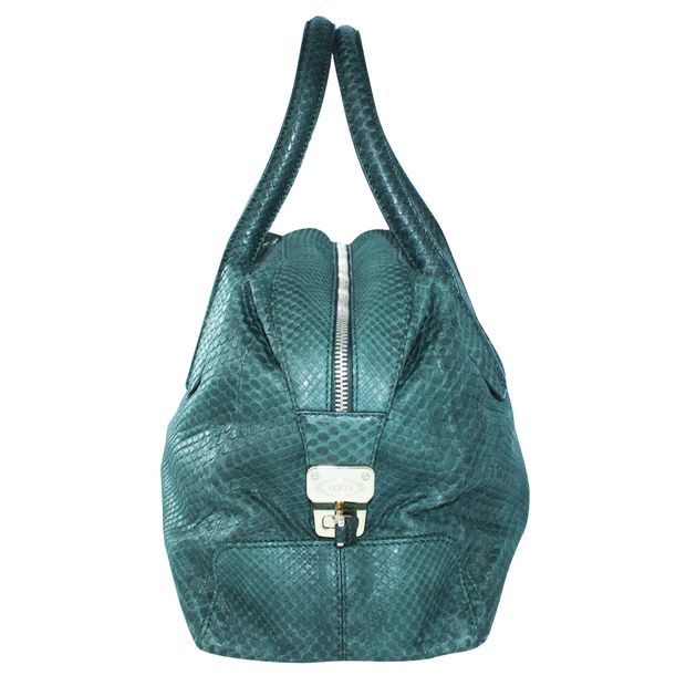 TOD'S Python Skin Green Leather D-Styling Bauletto Mini with detachable Strap