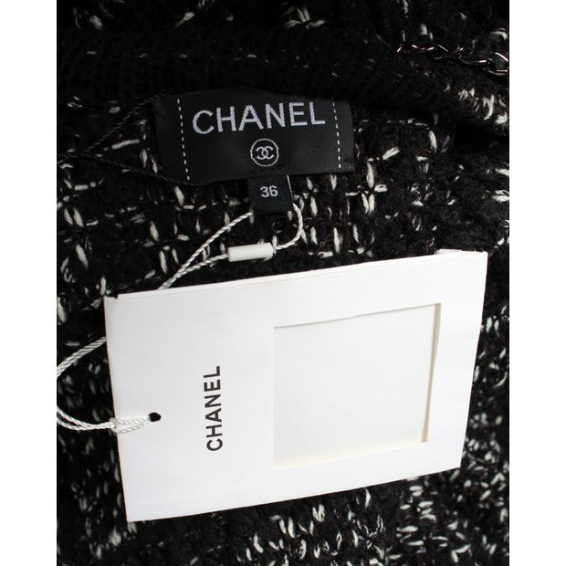 Chanel Black & White Long Wool Tweed Coat