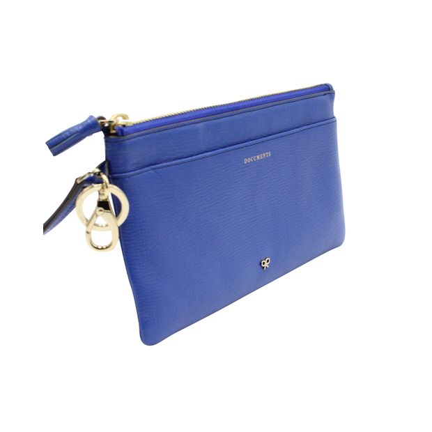 Anya Hindmarch Loose Pocket Travel Document Clutch in Blue Leather