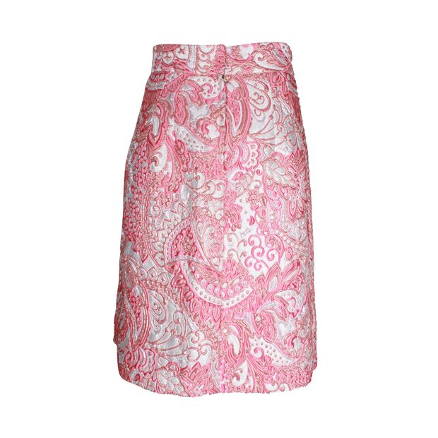 Dolce & Gabbana Metallic Jacquard Brocade Mini Skirt in Pink Polyester