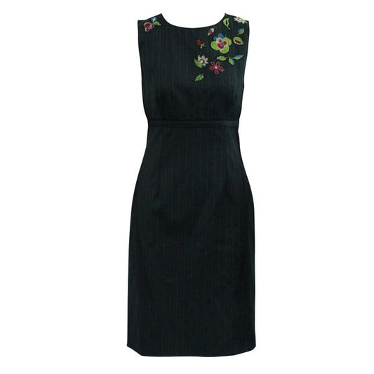 MOSCHINO Dark Grey Striped Dress with Floral Embroidery