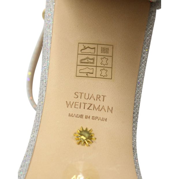 Stuart Weitzman Nearly Nude Glitter Open-toe Sandals in Silver Polyester