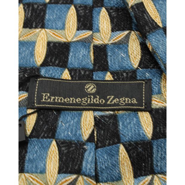 ERMENEGILDO ZEGNA Blue and Yellow Print Elegant Tie