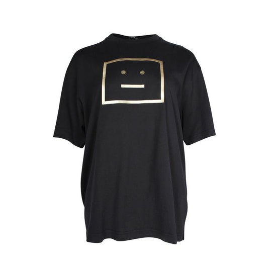 Acne Studios Graphic Face Gold Print T-Shirt in Black Cotton