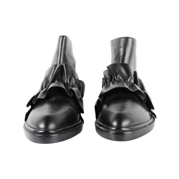 MSGM Black Leather Flat Anckle Boots
